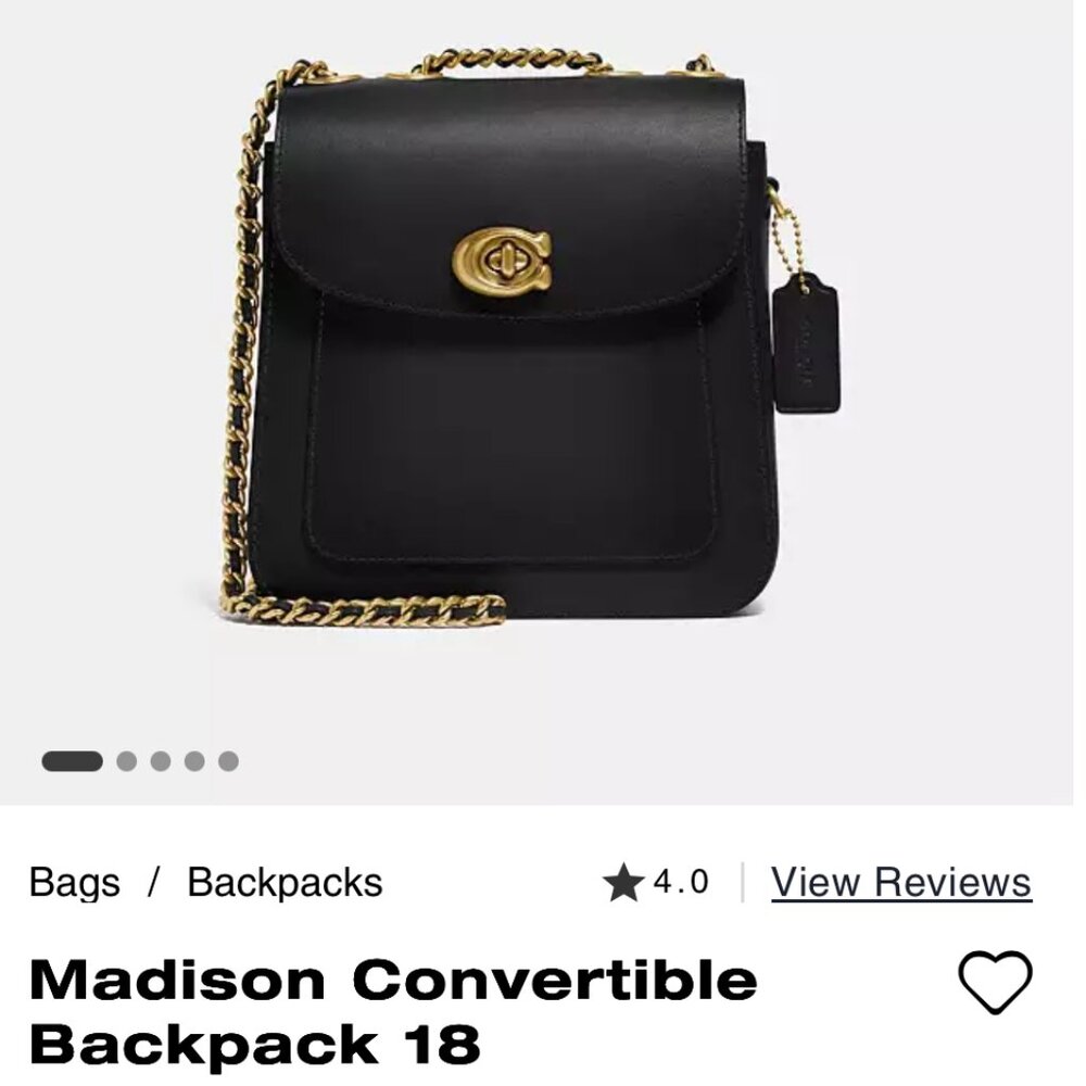 Coach Madison Convertible Backpack 18 in Black Leather